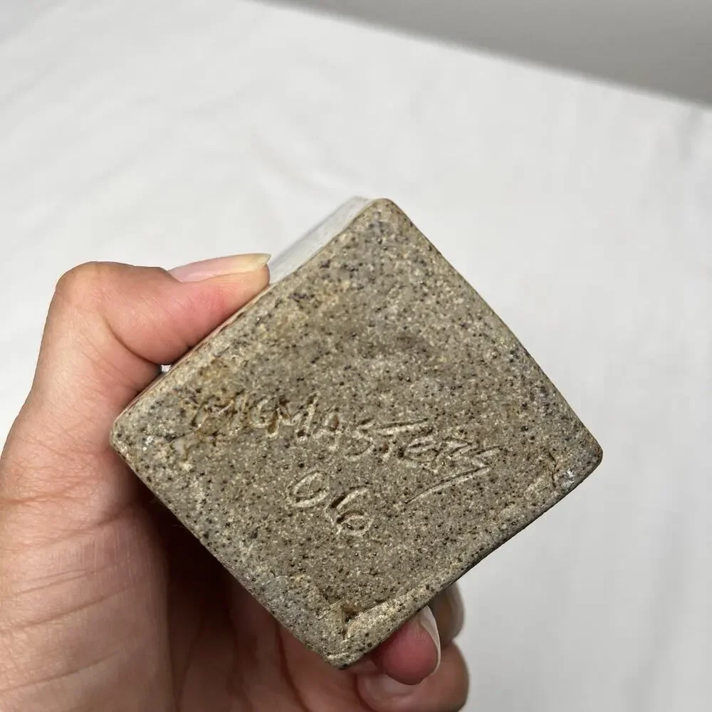 Mini Square Ceramic Vase two-tone glaze for floral arrangement decorative signed